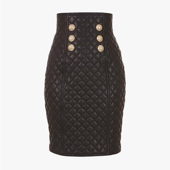 Balmain Black with Tag High-waisted Quilted Leather Skirt - Picture 13 of 16